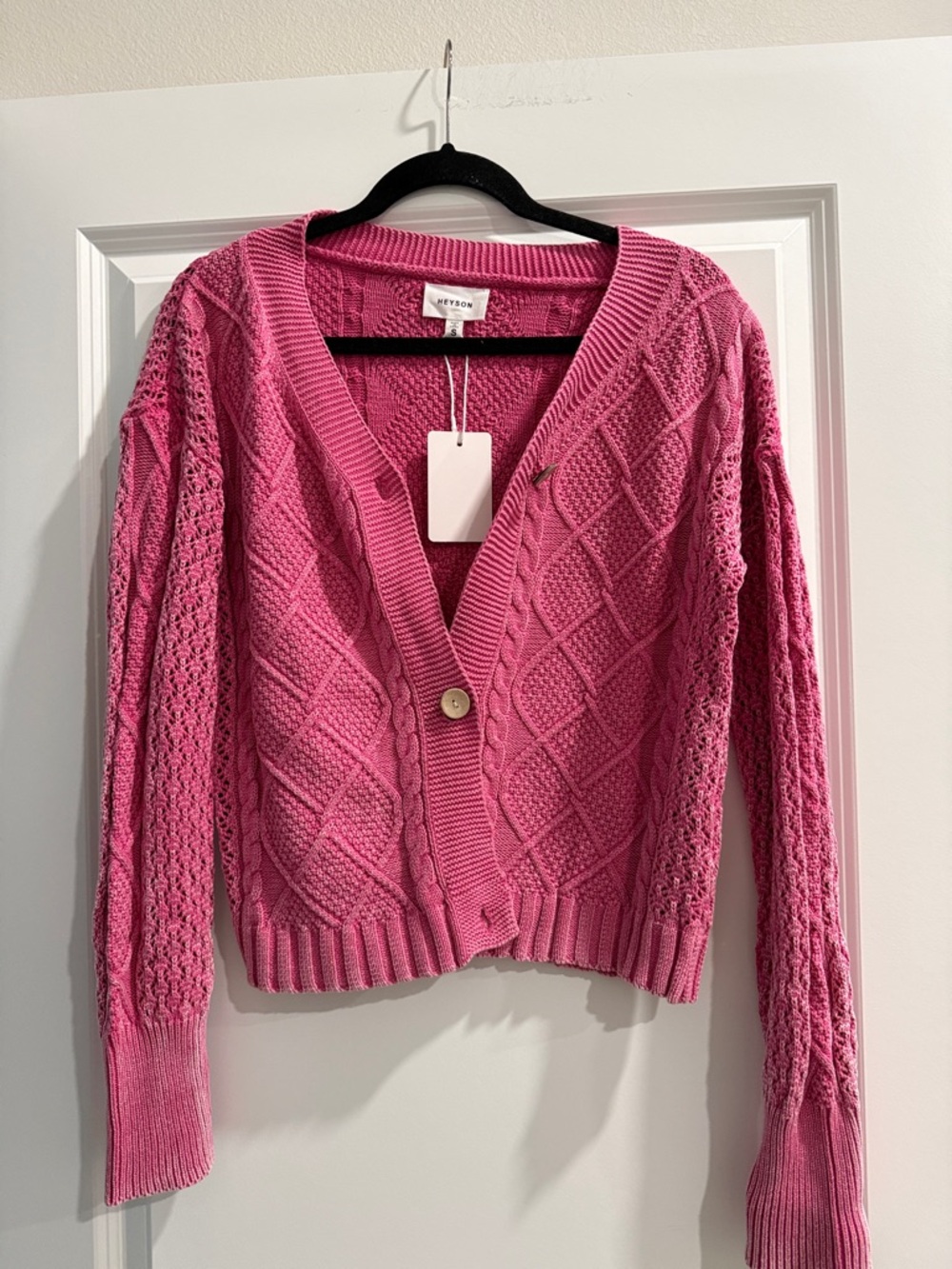 NWT Heyson Pink Cable-Knit V-Neck Cardigan Sweatersz s